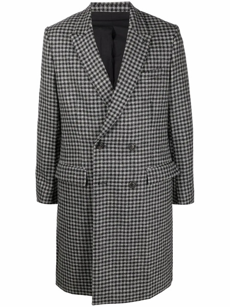  Ami Paris Houndstooth Pattern Double-breasted Coat - Grey 