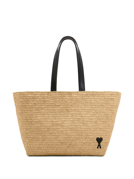  Ami Paris Large Ami De Coeur Raffia Tote Bag - Neutrals 