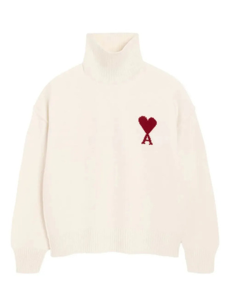  Ami Paris Logo-detail Roll-neck Sweater - Neutrals 