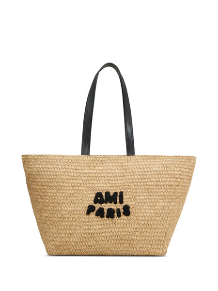  Ami Paris Logo-patch Raffia Tote Bag - Neutrals 