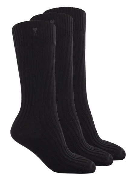  Ami Paris Ribbed Logo Socks (pack Of Three) - Black 