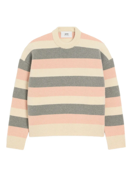  Ami Paris Striped Crew-neck Sweater - Neutrals 