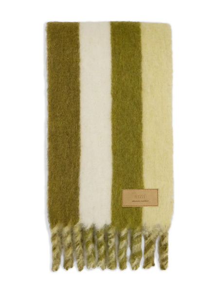  Ami Paris Striped Fringed Scarf - Green 