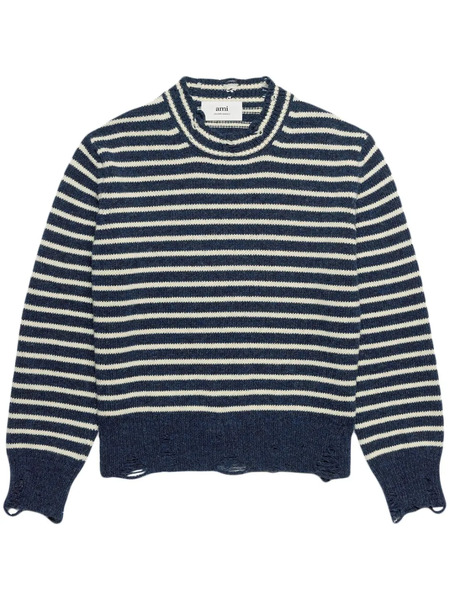  Ami Paris Striped Ribbed Crew Neck Jumper - Blue 