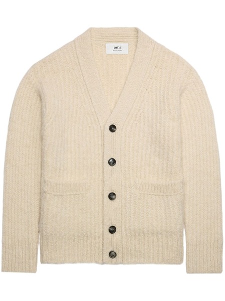  Ami Paris V-neck Rib-knit Cardigan - Neutrals 