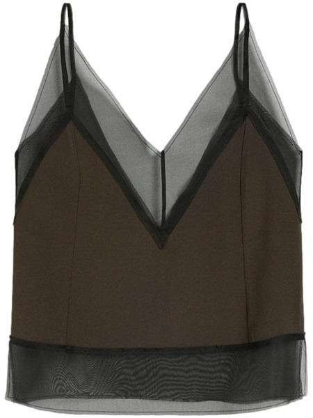  Ami Paris V-neck Semi-sheer Top - Brown 