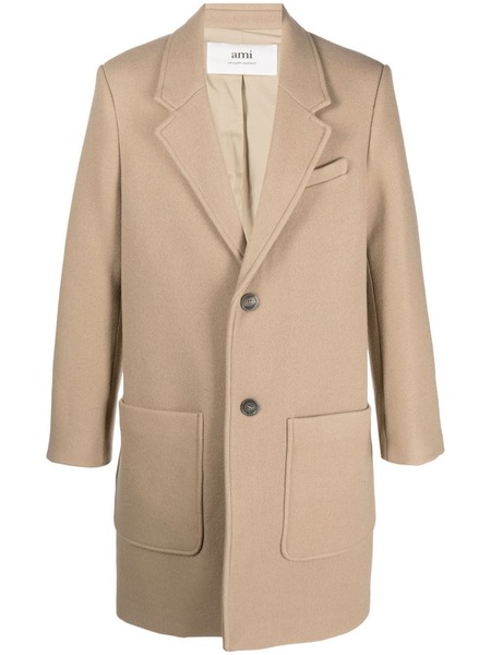  Ami Paris Virgin Wool Single-breasted Coat - Neutrals 