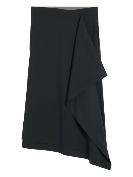  Ami Paris Wrap Asymmetrical Wool Midi Skirt - Black 