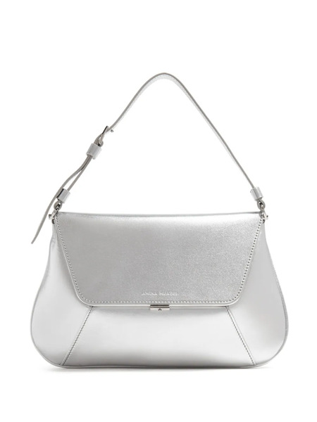  Amina Muaddi Ami Metallic-effect Leather Bag - Silver 