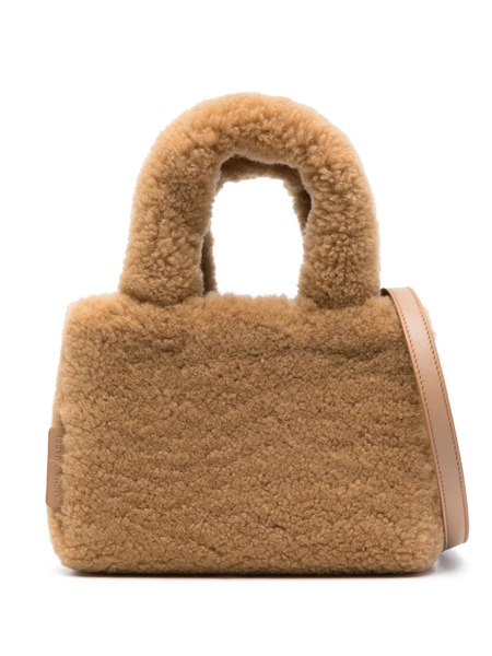  Amina Muaddi Amini Giuly Shearling Tote Bag - Brown 