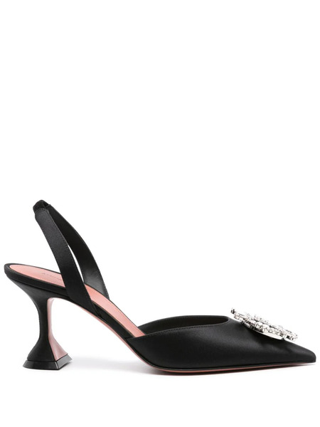  Amina Muaddi Begum 70mm Satin Slingback Pumps - Black 