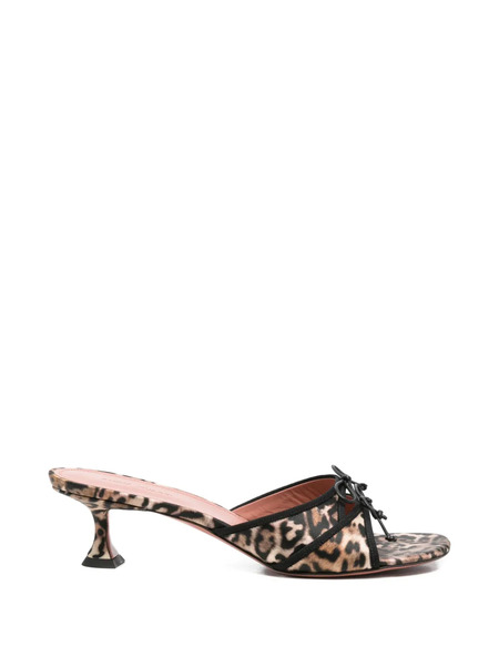  Amina Muaddi Eleonora Leopard-print Tie-detail Mules - Neutrals 