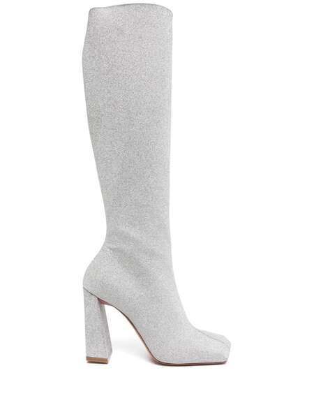  Amina Muaddi Marine Glitter Knee-high Boots - Silver 