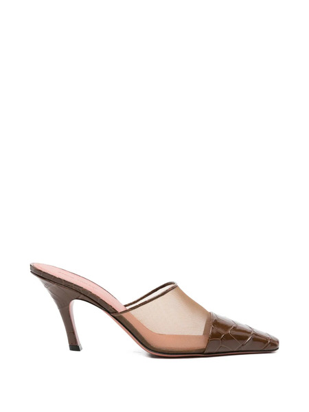  Amina Muaddi Mesh Printed Croc Sandals - Brown 