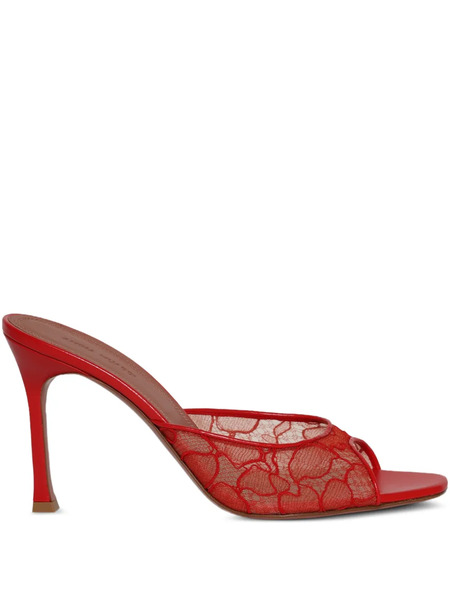  Amina Muaddi 95mm Alexa Lace Slipper Sandals - Red 