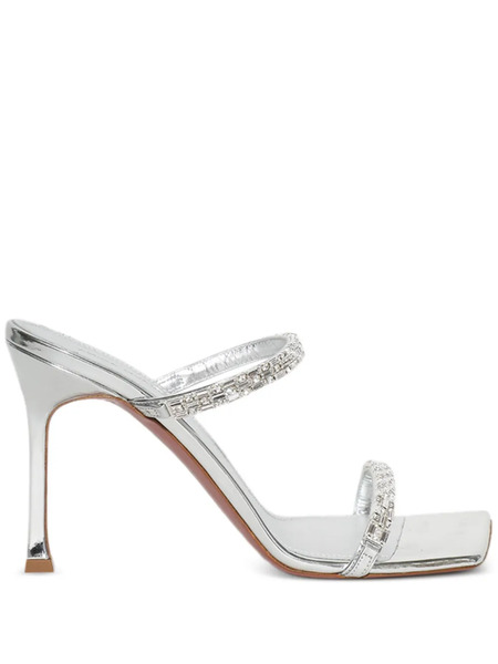  Amina Muaddi 95mm Diana Mules - Silver 