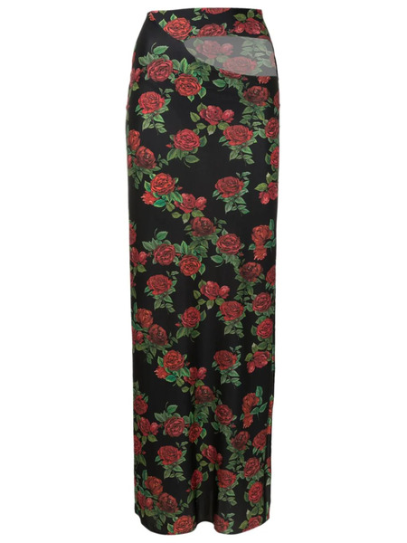  Amir Slama Cut-out Floral-pattern Maxi Skirt - Black 