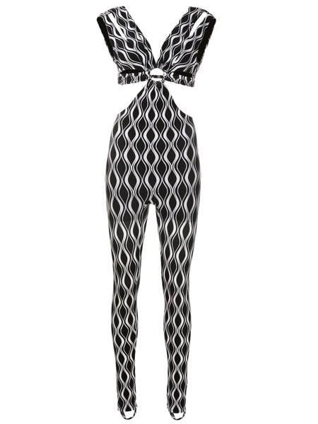  Amir Slama Cut-out Wave-print Jumpsuit - Black 