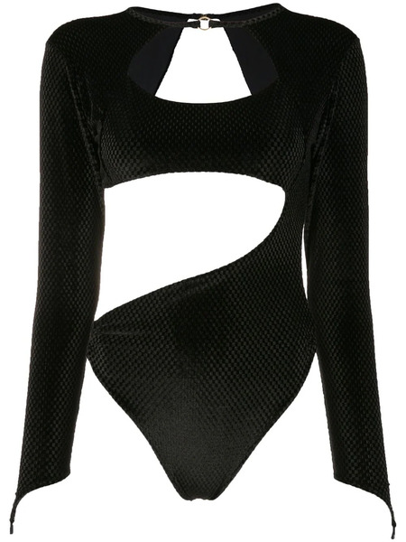 Amir Slama Cutout Velvet-effect Bodysuit - Black 