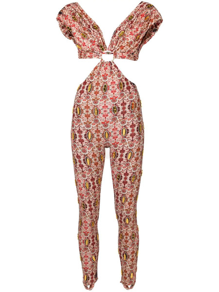  Amir Slama Floral-print Cut-out Jumpsuit - Multicolour 