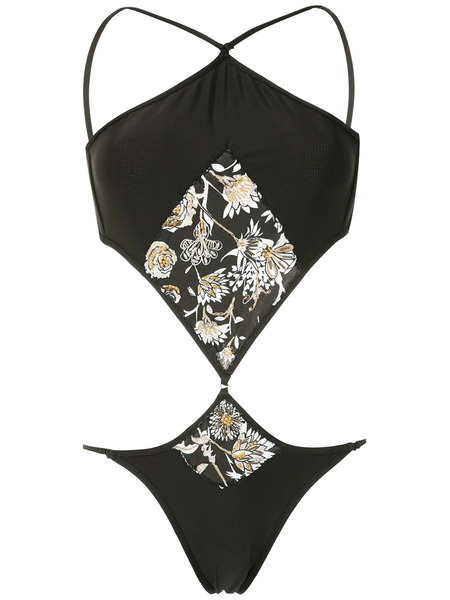  Amir Slama Floral Print Embroidered One-piece - Black 