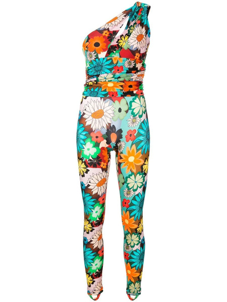  Amir Slama Floral-print One-shoulder Jumpsuit - Multicolour 