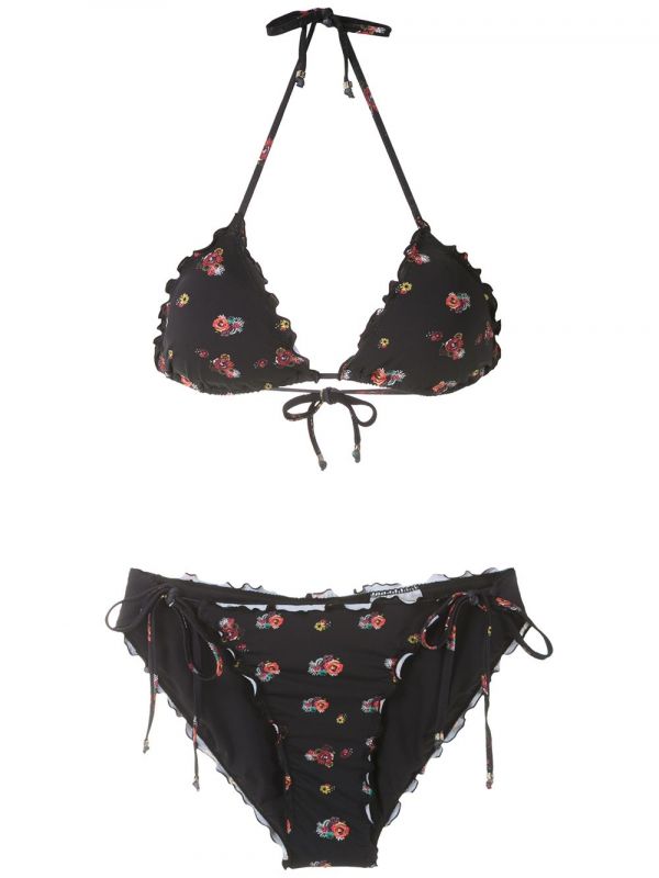  Amir Slama Floral Triangle Bikini Set - Black 