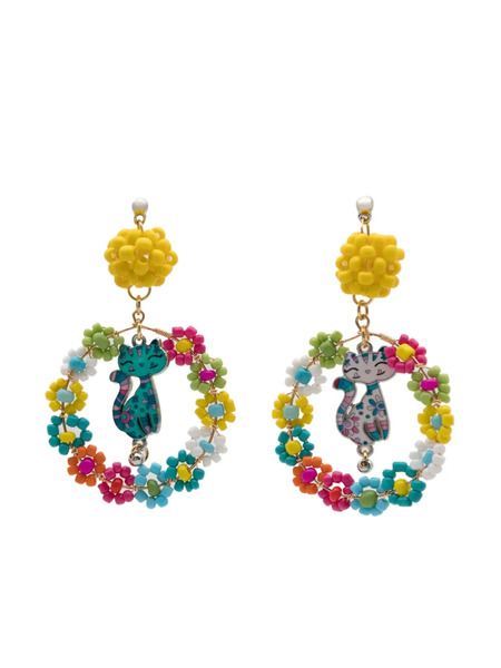  Amir Slama Flower Cat-motif Drop Earrings - Multicolour 