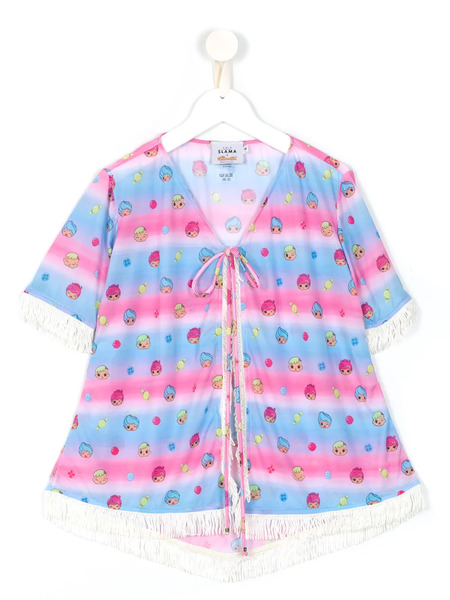  Amir Slama Fringed-trim Printed Top - Pink 