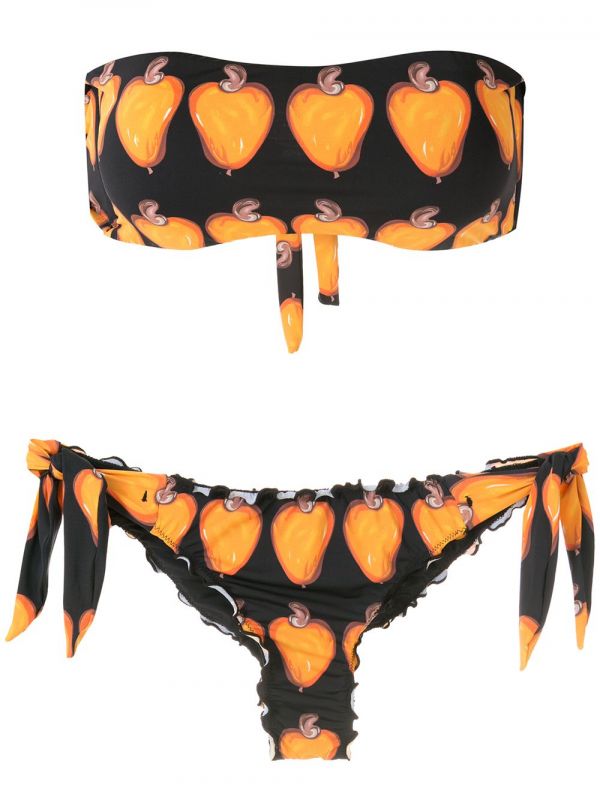  Amir Slama Frufru Printed Bandeau Bikini Set - Black 
