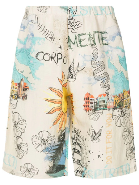  Amir Slama Graphic-print Elastic-waist Shorts - Neutrals 
