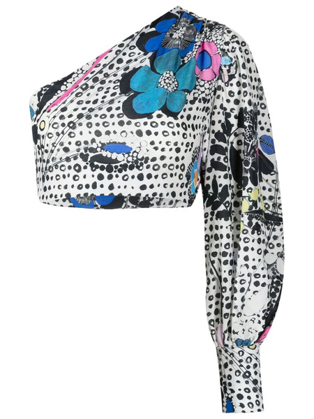  Amir Slama Graphic-print One-shoulder Top - Black 