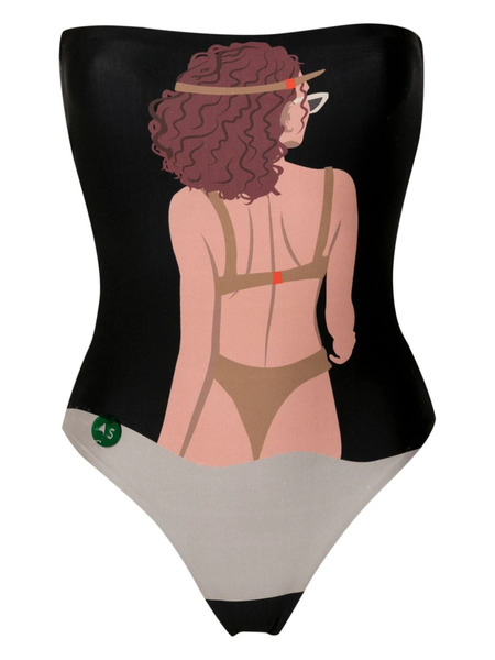  Amir Slama Graphic-print Strapless Swimsuit - Black 