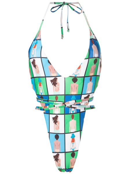  Amir Slama Graphic-print Tie-fastening Swimsuit - Multicolour 