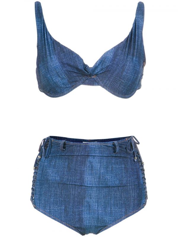  Amir Slama High Waist Denim Bikini Set - Blue 