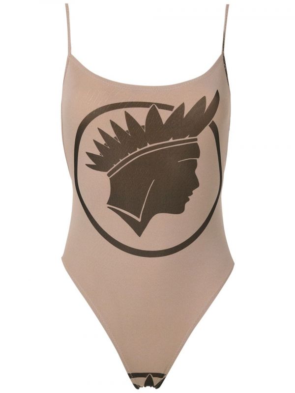  Amir Slama índio Print High Cut Leg Swimsuit - Neutrals 