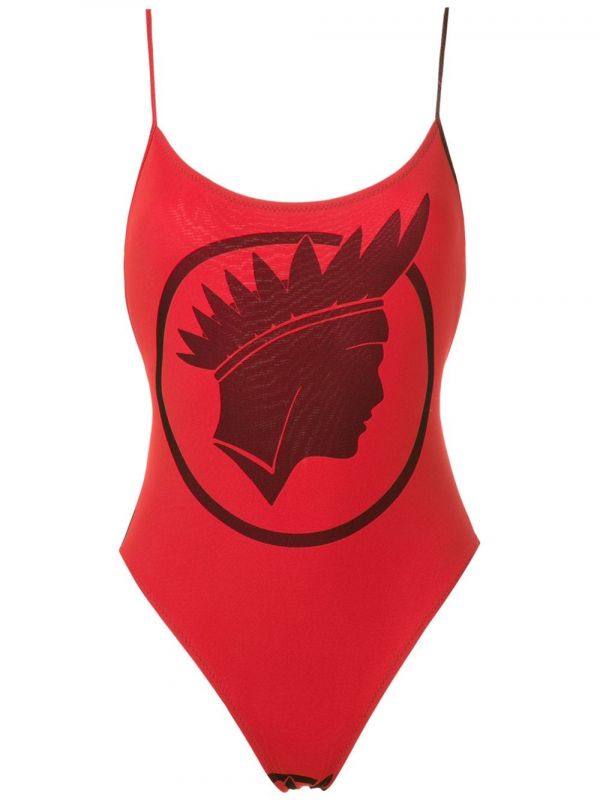  Amir Slama índio Print High Cut Leg Swimsuit - Red 