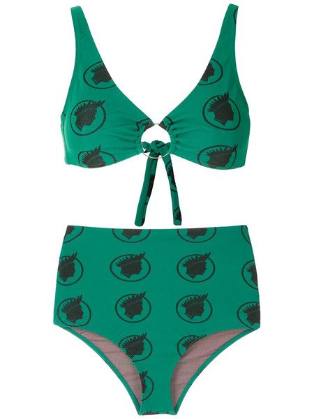  Amir Slama índio Print High Waisted Bikini Set - Green 