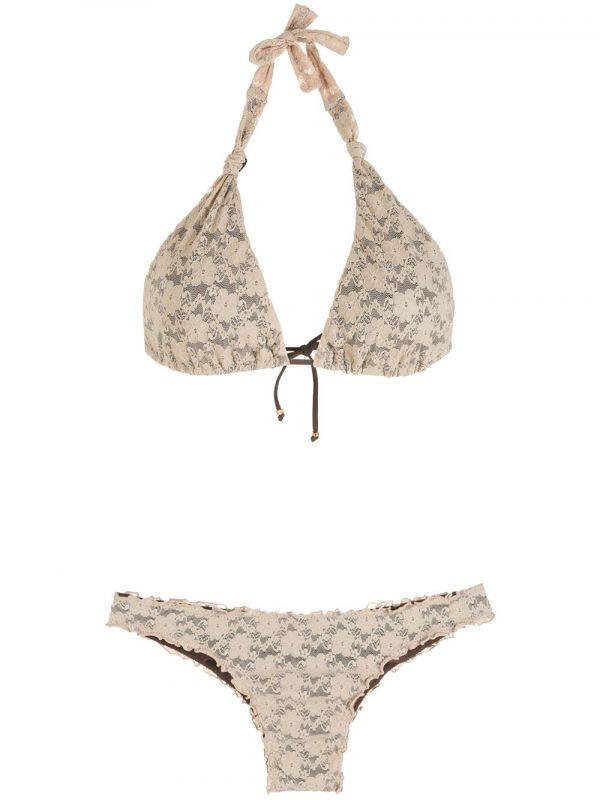  Amir Slama Lace Triangle Bikini Set - Neutrals 