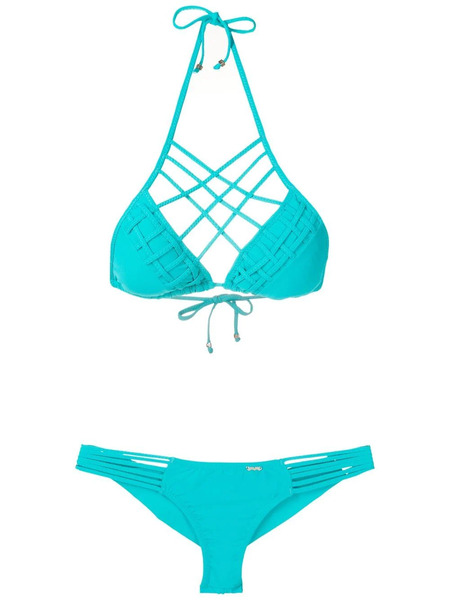  Amir Slama Lattice-strap Bikini Set - Blue 