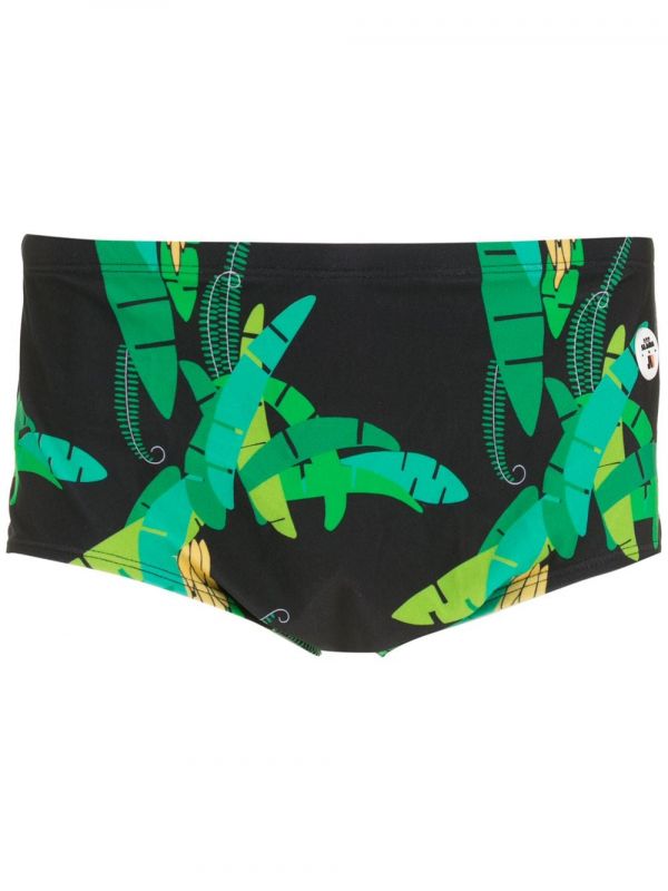 Amir Slama Leaf-print Swimming Trunks - Black 