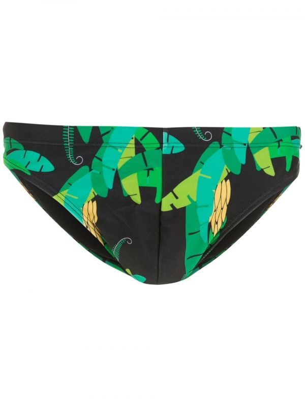  Amir Slama Leaf-print Swimming Trunks - Black 