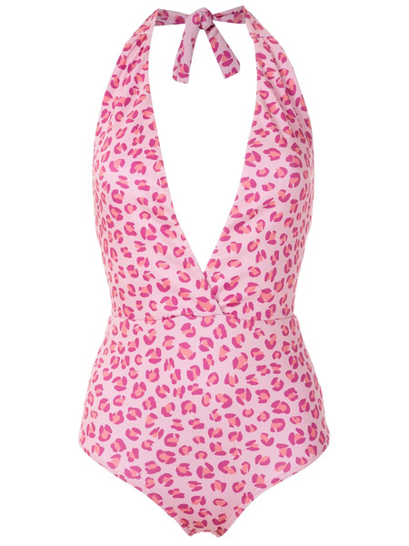  Amir Slama Leopard-print V-neck One Piece - Pink 