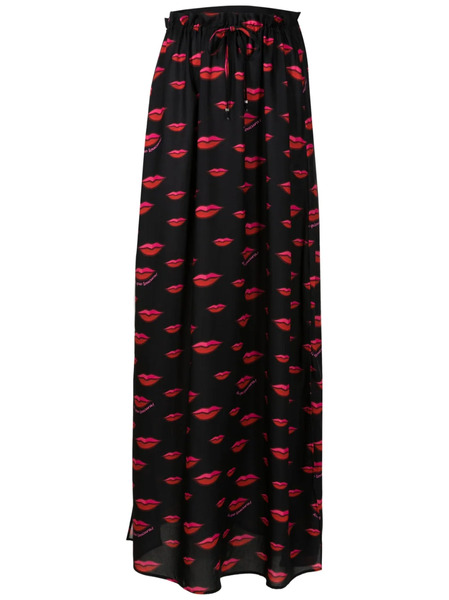  Amir Slama Lip-print Maxi Skirt - Black 