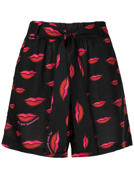  Amir Slama Lip-print Shorts - Black 