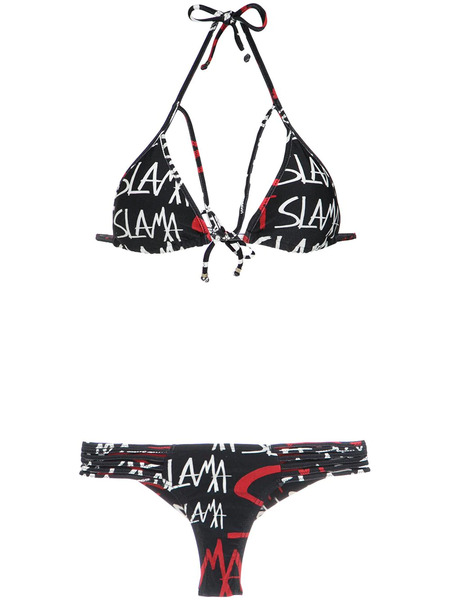  Amir Slama Logo Print Bikini Set - Black 