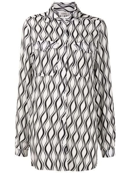  Amir Slama Long Wave-print Shirt - Black 
