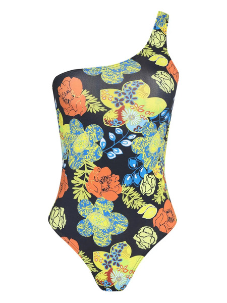  Amir Slama One-shoulder Floral Swimsuit - Black 