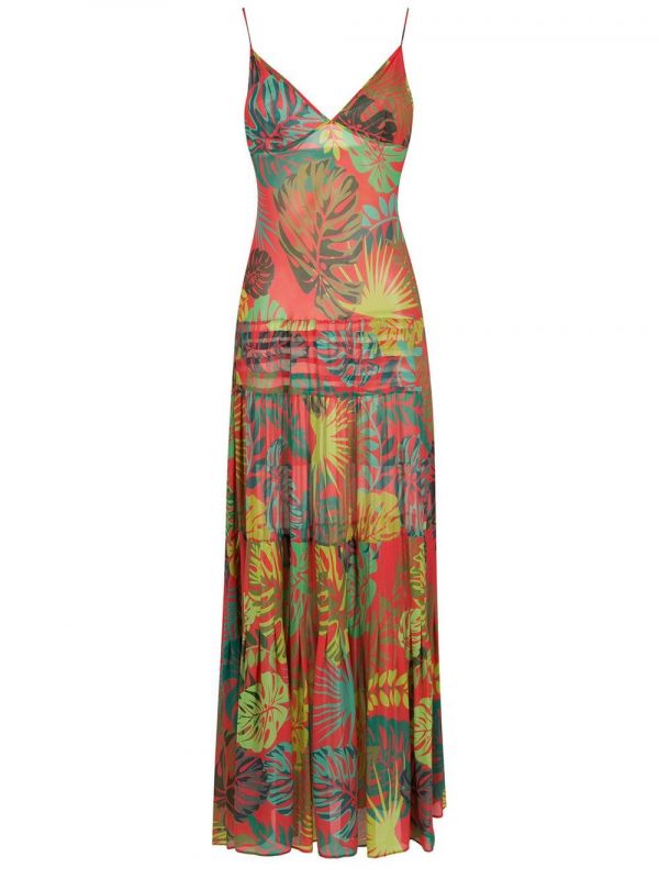 Amir Slama Palm Leaf Print Maxi Dress - Red 