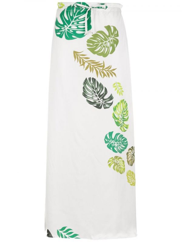  Amir Slama Palm Leaf Print Midi Skirt - White 